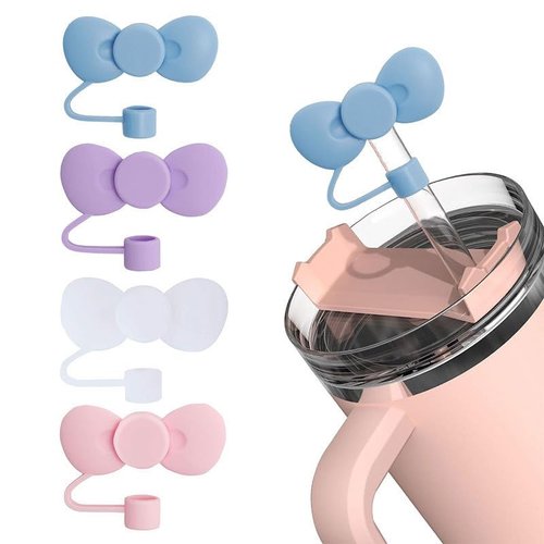 Pink Bow Straw Cover for Stanley 40&30 Oz Cup, 10mm Silicone Straw Covers Cap for Stanley Cup Accessories, Cute Topper for Tumblers, Cap Stopper for Reusable Straws Tip Lids（DM298）