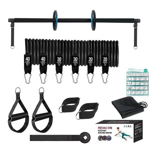 Pilates Bar Kit with Stackable Resistance Bands - Workout Equipment for Legs, Hip, Waist, Arms - Fitness Equipment for Women & Men Home Gym Yoga