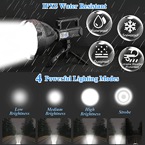 Rechargeable 3,000,000 Lumens Spotlight with 1500M Range, IPX5 Waterproof, Multi-Mode, Tripod