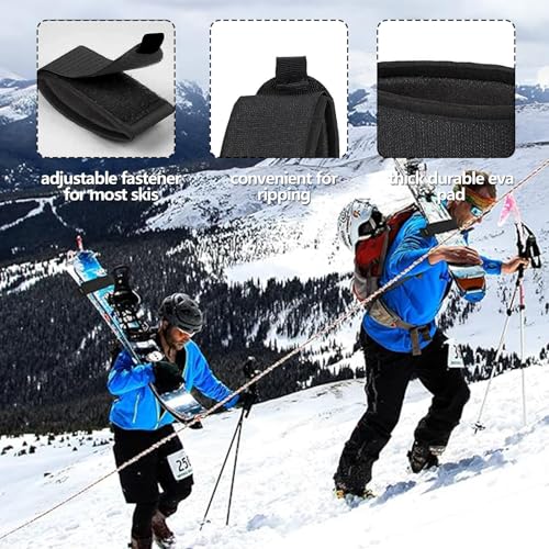6 PCS Ski Fastener Straps Adjustable, Ski Straps, Ski Straps for Carrying, Ski Bands Tapes with Protector Pads Adjustable, Ski Fastener Straps for Ski Boards Poles Winter Sports Accessories Black