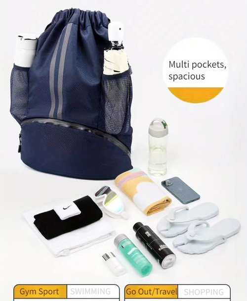Ci Wigo Drawstring Backpack String Gym Basketball Bag Napsack Workout Track Bag with Dry Wet Separation Pocket and Shoes Compartment(Navy Blue)