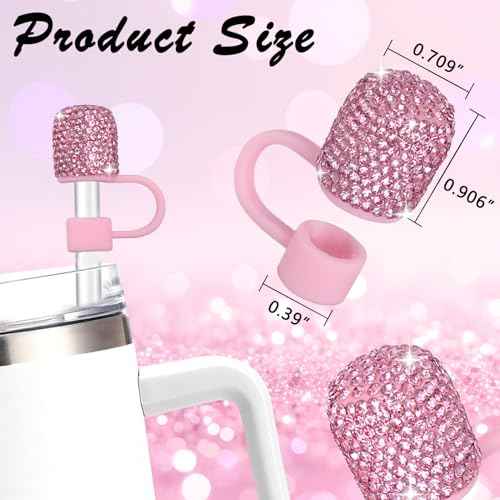 Bling Rhinestones Straw Cover Set - 4 Pack Straws Cap for Stanley 30&40oz Tumblers, Includes Pink & Silver, Silicone Straw Toppers for Water Bottle Accessories