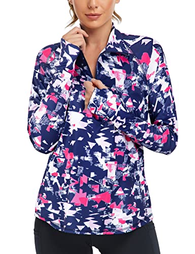Pink Medium Womens V Neck Golf Polo Shirt Moisture Wicking Workout Top - A-geometry