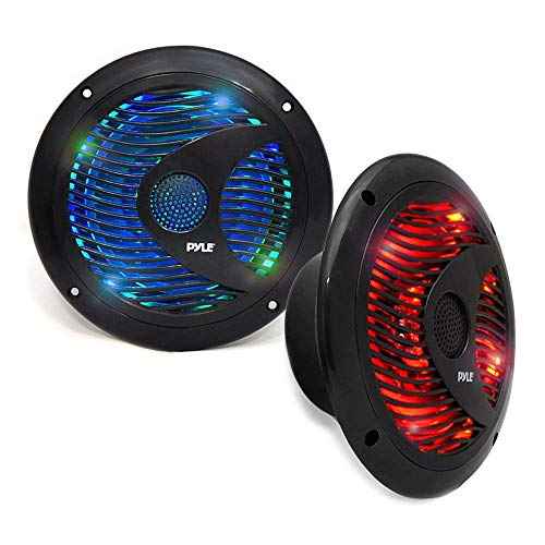 Pyle 6.5¡± Dual Marine Speakers - IP44 Waterproof and Weather Resistant Outdoor Audio Stereo Sound System with Built-in Led Lights, 150 Watt Power and Polypropylene Cone - 1 Pair - PLMR6LEB (Black)