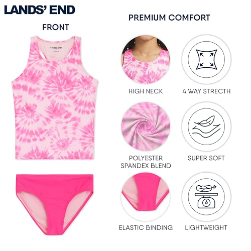 Girls' UPF 50+ Pink Gold X-Large Swim Bikini Bottom & Racerback Tankini Set