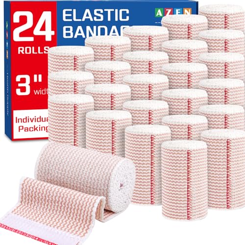 AZEN 24 Pack Elastic Compression Bandages 3 Inch for Legs & Body - C-24p(3in)