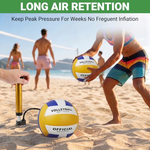 Official Size 5 Volleyball Set with Pump & Mesh Bag - 6 Soft PU Leather Balls - Yellow-Blue-White