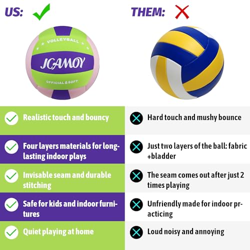 Indoor Soft Volleyball - Standard Size - Green Pink Purple - Noise-Reducing & Durable