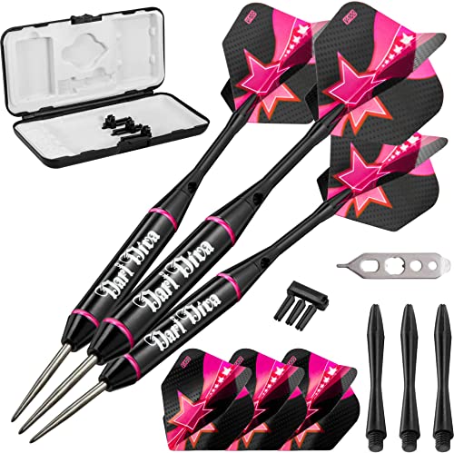 Dart Diva Steel Tip Darts Set with Case - Pink & Black, 22 Grams