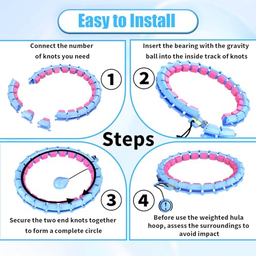 65 Inch Adjustable Weighted Hula Detachable Hoop for Adults Weight Loss, Plus Size Quiet Infinity Fitness Hoop with 32 Links, Non-Drop Funny Smart Exercise Hoops for Women and Beginners