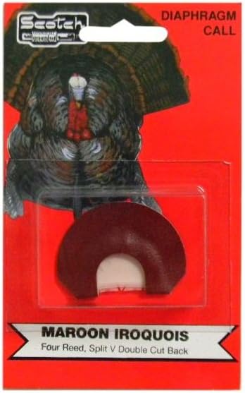 Pete Rickard's Scotch The Iriquois Maroon Four Reed with Split-V and Double Cut Back Turkey Diaphragm Mouth Call