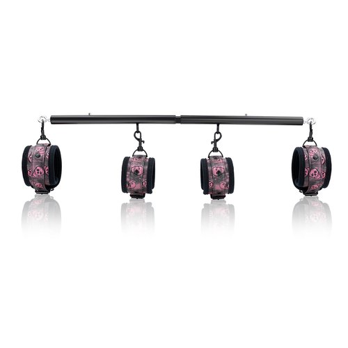 Spreader Bar Heavy Duty Stainless Steel Expandable Black Bar Home Gym with 4pcs PU Black-Pink Adjustable Strap,Sports Aid Training Fitness Gear Pilates Aid Kit,Indoor Yoga Set
