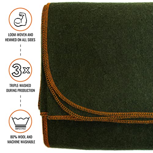 Arcturus Military Wool Blanket - Warm, Thick, Washable - Great for Outdoors, Camping, Stadium Blanket, Picnics, Travel - Car & Bushcraft Survival Kits