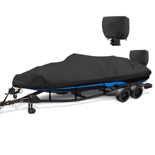 YimSting 1200D Waterproof Boat Cover - Fits 17' to 19' ft Bass, V-Hull, Tri-Hull, Fish & Ski, Runabout Bowrider Boats - Heavy Duty Canvas Black