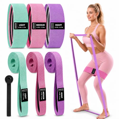 Fabric Resistance Bands for Workouts - 3 Levels, Portable Exercise Set with Pink, Green, Purple - 7 PCS