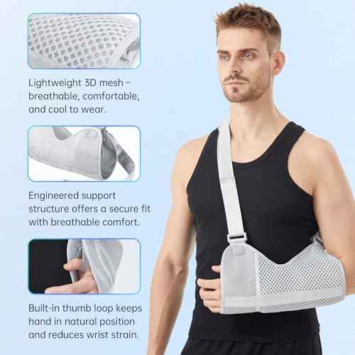 Arm Sling Shoulder Brace for Men & Women ? Breathable & Adjustable Arm Support for Rotator Cuff, Forearm & Elbow Injuries ? Lightweight Fit for Left or Right Side