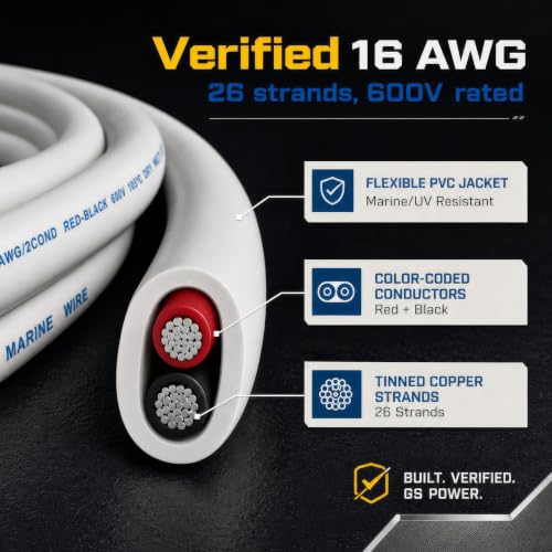 16 AWG Marine Duplex Wire - 100 Ft Tinned Copper Boat Wiring - Saltwater Rated