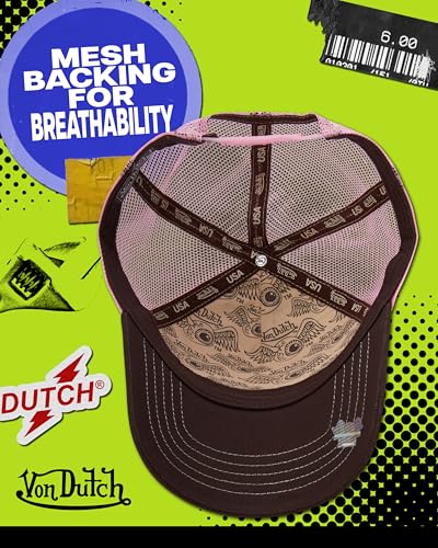 Unisex Trucker Hat with Mesh Back and Colorblock Design - One Size Brown Pink