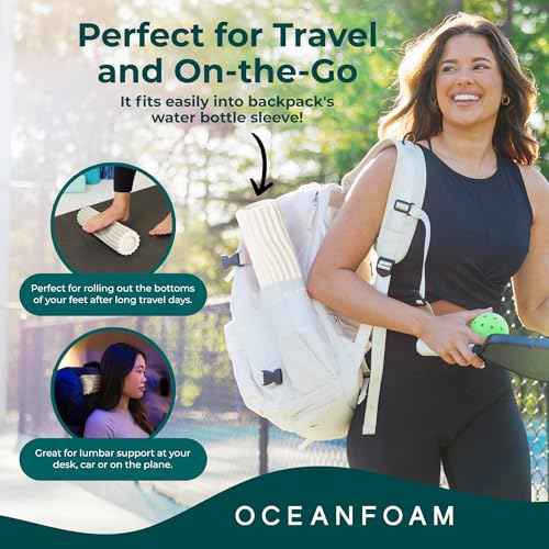 Oceanfoam Ripple Travel Foam Roller (11" x 3.35") Firm Mini Foam Roller for Physical Therapy, Deep Tissue Massage, Back Pain - High Density, Ergonomic Wave Textured - Yoga, Pilates, Exercise (Natural)