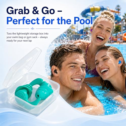 Reusable Waterproof Ear Plugs for Swimming Adults & Teens - 5 Pairs with Color Options & Cases