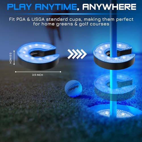 KINGTOP Battery-Operated RGB LED Golf Hole Lights C-Shape 6 Pack - Night Golf