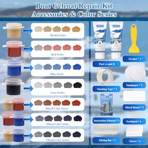 Marine Fiberglass Repair Kit (Color Match), 3.5oz/100g Gel Coat Repair Kit for Boats, Fiberglass Repair Fix Holes, Chips, Deep Cracks, Ceramic, Porcelain Fiberglass Filler