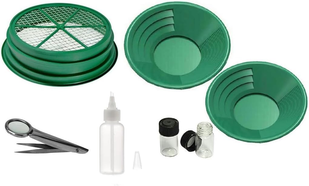 SE Gold Panning Kit - Complete Prospecting Set with Pans, Sieves, and More - Ideal for Beginners, Enthusiasts, Hobbists (GP5-KIT107)