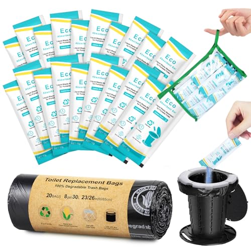 BLIKA Camping Toilet Bags Eco Absorbent Gel Set, Portable Toilet Bags with Gel, 8 Gallon, 30 Liter, Heavy Duty 1 Mil, Toilet Replacement Bags with Toilet Powder for Camping Outdoor Hiking