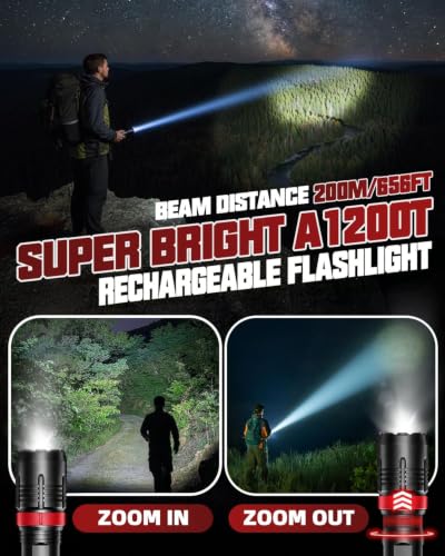 Victoper A1200T Rechargeable LED Flashlight 2 Pack, Waterproof, 5 Modes, Compact Tactical Light for Camping, Hiking, Gifts