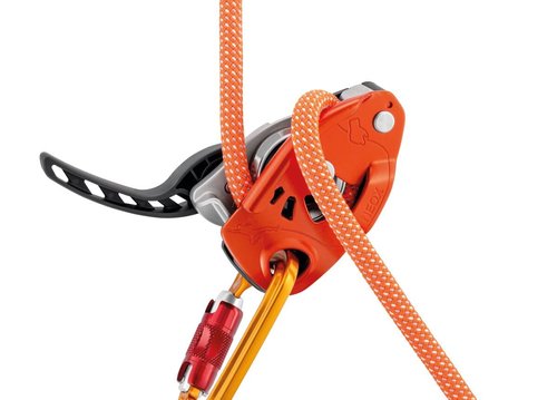 PETZL NEOX Belay Device with cam-Assisted Blocking, Optimized for Lead Climbing, Orange