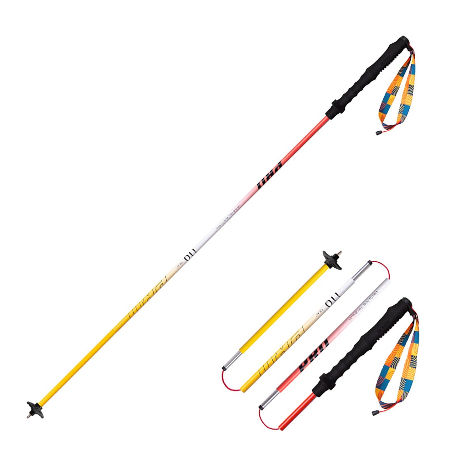 AONIJIE 2pcs New Folding Durable Trekking Pole, Lightweight Quick-Lock 7075 Aluminum Alloy Walking Pole for Cross-Country, (Yellow red,110cm)
