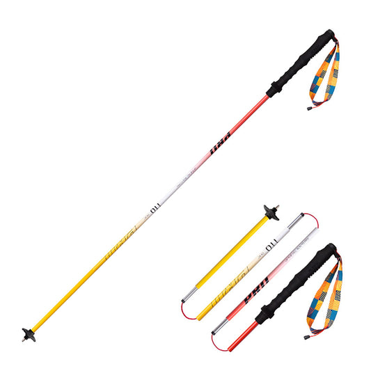 AONIJIE 2pcs New Folding Durable Trekking Pole, Lightweight Quick-Lock 7075 Aluminum Alloy Walking Pole for Cross-Country, (Yellow red,110cm)