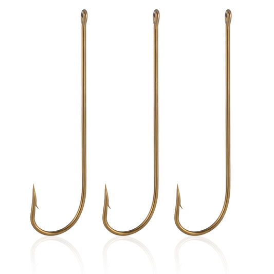 Dr.Fish 100 Pack Aberdeen Fishing Hooks Freshwater Hooks Extra Long Shank Bronze Light Wire Offset Live Bait Hooks Bass Crappie Walleye Panfish Bluegill Bream #8