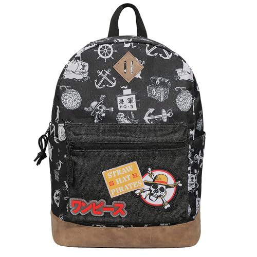 One Piece Live Action Backpack with Straw Hat Pirates Logo, 16.5-Inch Black Laptop Bag