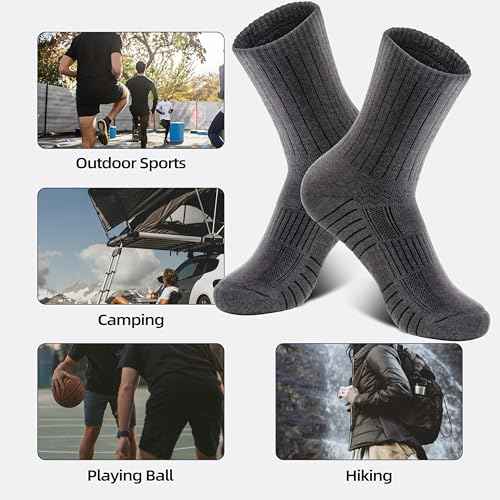 RUNCL Men's Hiking Socks, Merino Wool Cushion Socks, Moisture & Wicking Crew Socks for Outdoor Sports, Xmas Gifts (3 Pairs)