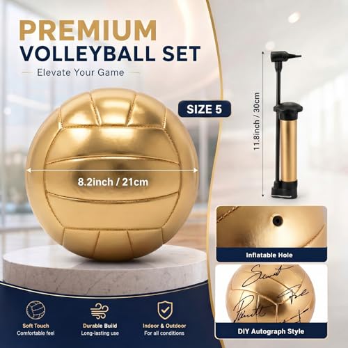 Gold Autograph Volleyball with Display Stand and Pump - Sports Trophy Gift