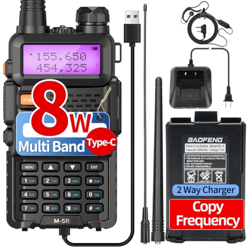 Baofeng UV-5R Ham Radio Upgrade 8W Handheld Long Range UV5R Walkie Talkies with Earpiece M-5R 5RX Multi Band Two Way Radio with Copy Frequency,USB-C Charger for Hunting Survival Gear