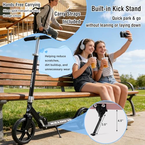 DEROFIT Folding Kick Scooter for Kids & Adults Black - Adjustable Height, 250 Lbs Capacity