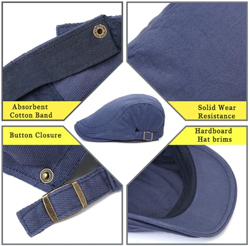 Xinveen Newsboy Hat for Men Navy One Size Flat Cap Breathable Irish Cabbie