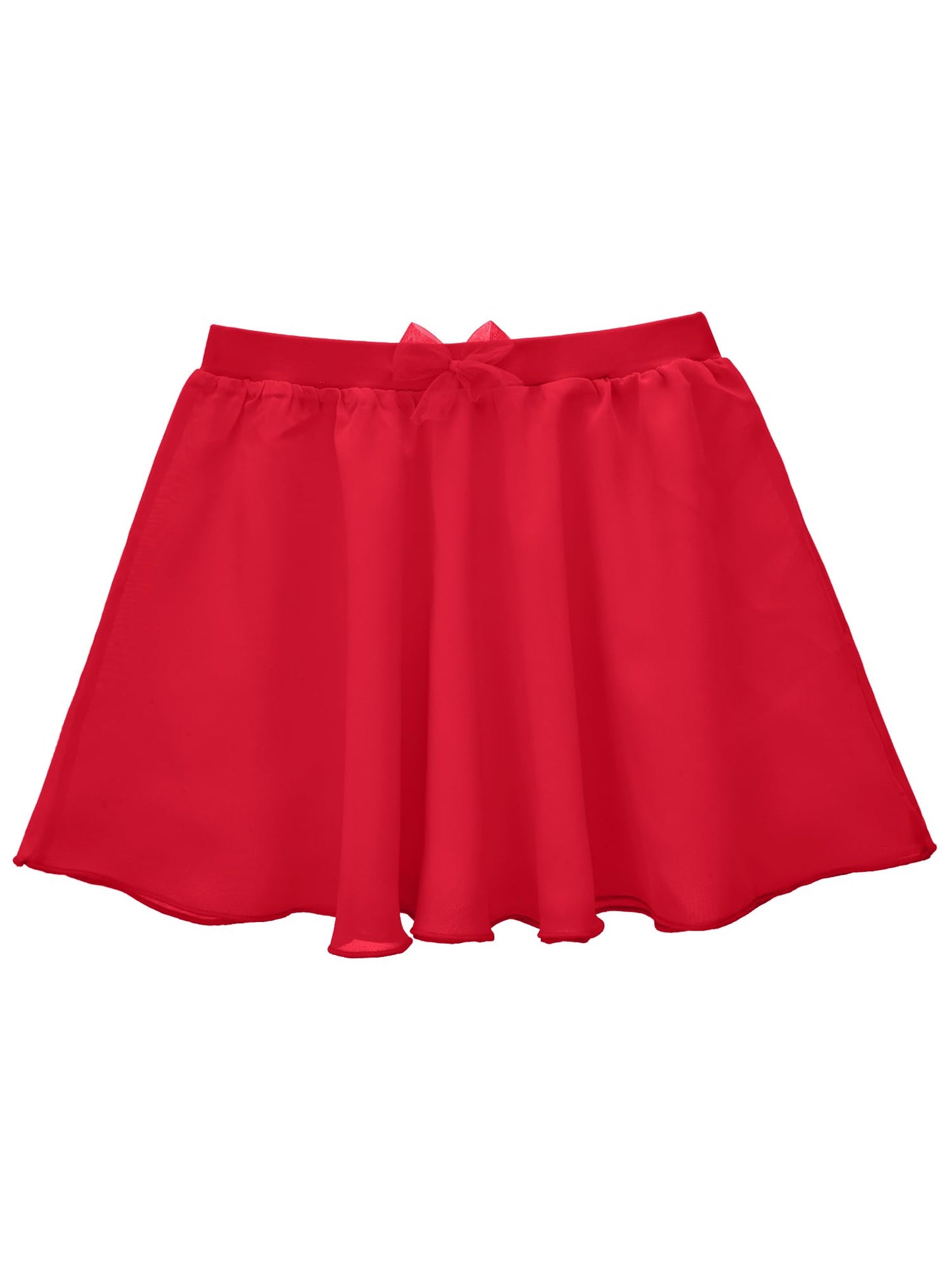 Stelle Girls Ballet Skirt, Chiffon Dance Skirt for Girls with Mesh Bowknot, Elastic Waist Pull-on Skirts for Ballet (Red,6-7Years)