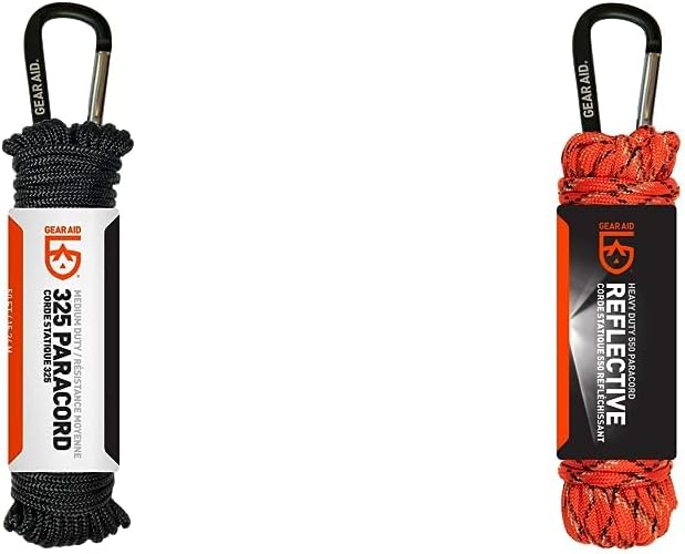 GEAR AID 325 Paracord and Carabiner, Utility Cord for Camping and Hiking, Black, 50 ft