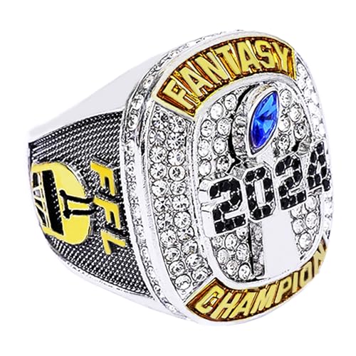 Fantasy Football Champion Ring 2024 Heavy Gold Silver Tone Award Trophy - Four / 14