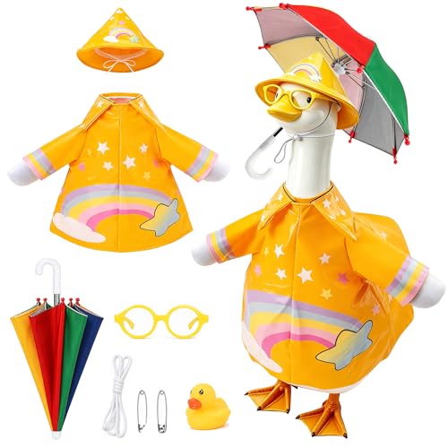Raincoat Porch Goose Outfit Set with Hat & Accessories for 23" Statue - Yellow Rainbow Pattern