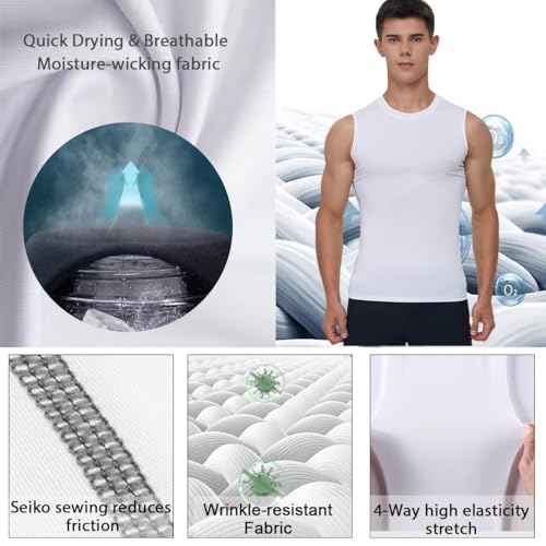 Men's Tank Top Compression Shirts Athletic Workout Sleeveless Shirts Fit Slimming Body Shaper Vests Shapewear