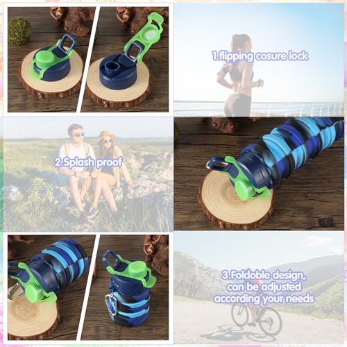 Foldable 16 oz Silicone Water Bottles Set with Metal Clip – Reusable Travel Hydration Cups