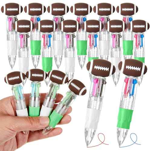 Kosiz 12 Pack Football Party Favors Sport Pen Multicolor 4 in 1 0.5mm Ballpoint Pen for Office Sport Lover Novelty Christmas Gifts Goodie Bags Stuffers