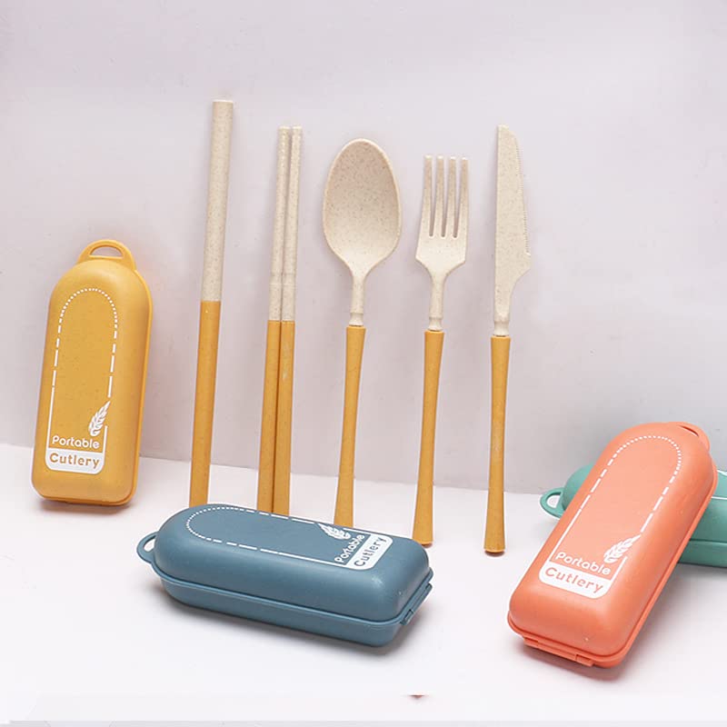 4Pack Folding Cutlery Set with Case, Travel Foldable Collapsible Portable Wheat Spoon Fork Straw Utensil Tableware for Picnic Camping