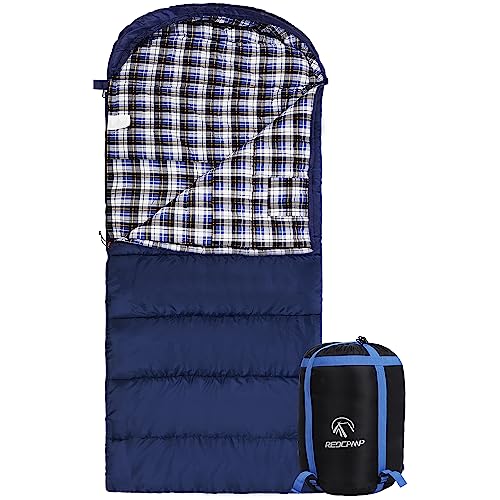 Redcamp Flannel Sleeping Bag for Adults - Blue / 2lbs Filling - Comfortable Cotton Envelope for Camping & Hiking