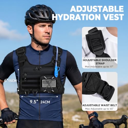 Hydration Vest with 2L Water Bladder for Men and Women - Black, Lightweight, Adjustable Hydration Backpack for Hiking Cycling & Climbing