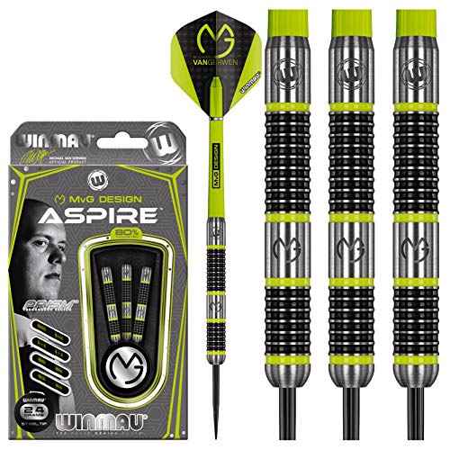 WINMAU Michael Van Gerwen MvG Aspire Tungsten Steeltip Darts Set with Prism Flights and Nylon Shafts (Stems)